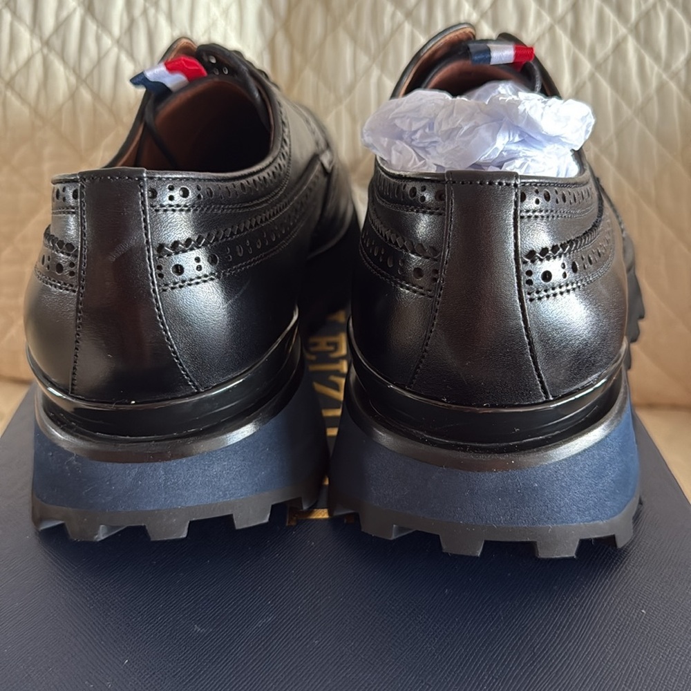LEIZILEI Black Leather Oxford Shoes with Brogue Detailing - Picture 12 of 12